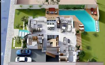 Villa Belmahi — Vue aérienne — implantation et piscine