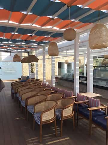 Sofitel Tamuda Bay — Réaménagement Beach F&B — Pergola et voiles d'ombrage